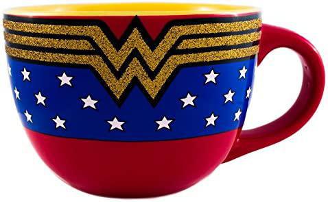 DC Comics Wonder Woman Glitter Wrap Logo Ceramic Soup Mug, 24 Ounces