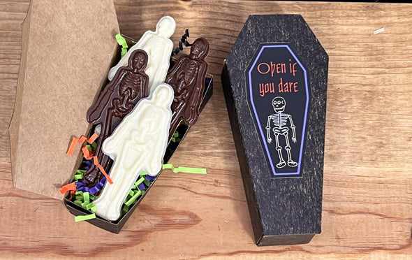 Coffin with Chocolate Skeletons