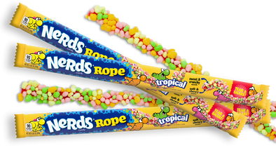 Tropical Nerds Rope: A gummy rope coated in tangy tropical flavor nuggets.